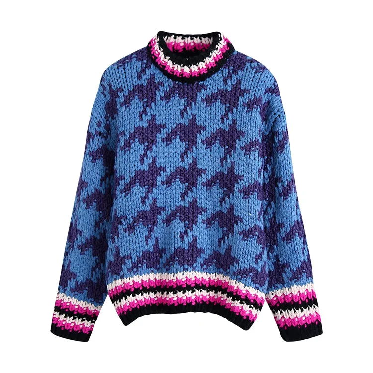Thousand bird check contrast stripe jacquard sweater 7476 Front Pockets Side Pockets Patch Pockets Thousand bird check contrast stripe jacquard sweater 7476 Front Pockets Side Pockets Patch Pockets