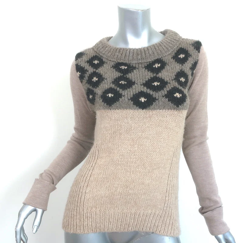 Tory Burch Intarsia Mixed Knit Sweater Beige Alpaca-Blend Size Medium Layered Multi-layer Single Layer