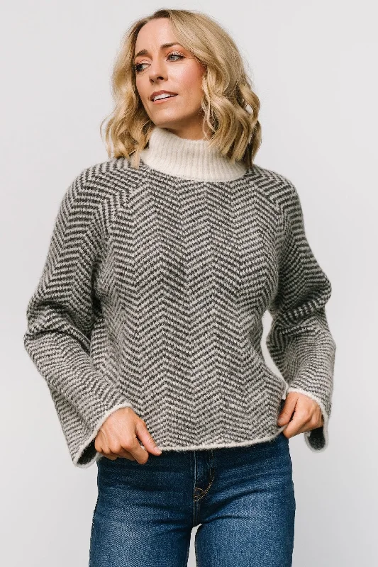 Trisha Knit Sweater | Ivory Stripe Boat Neck Shawl Collar Notched Collar