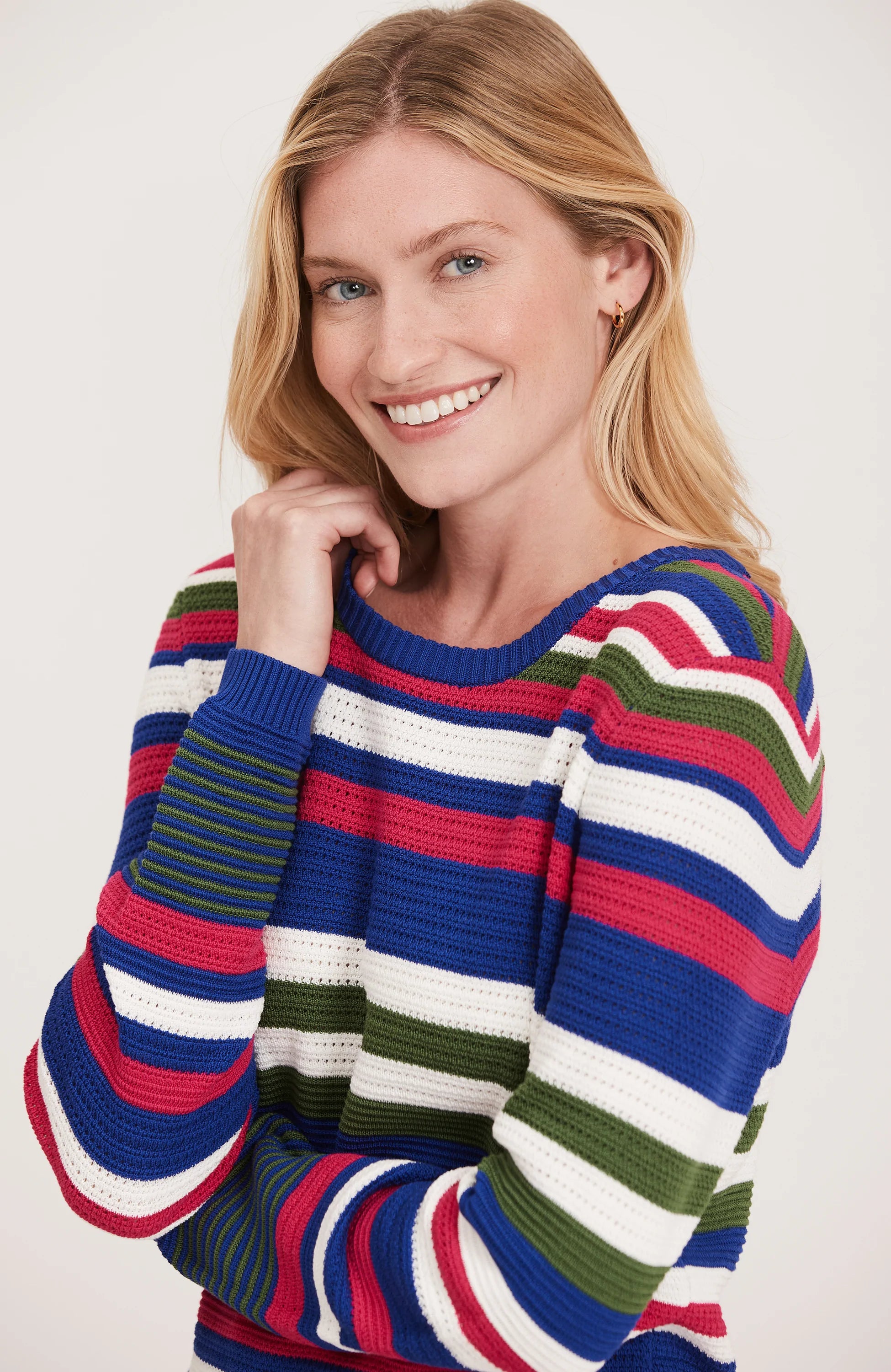 Tyler Boe Ottoman Striped Sweater Multi Mesh Blend Leather Blend Suede Blend