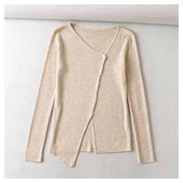 V-neck button irregular slim long sleeved sweater 7465 Anti-Pilling Anti-Shrink Durable V-neck button irregular slim long sleeved sweater 7465 Anti-Pilling Anti-Shrink Durable