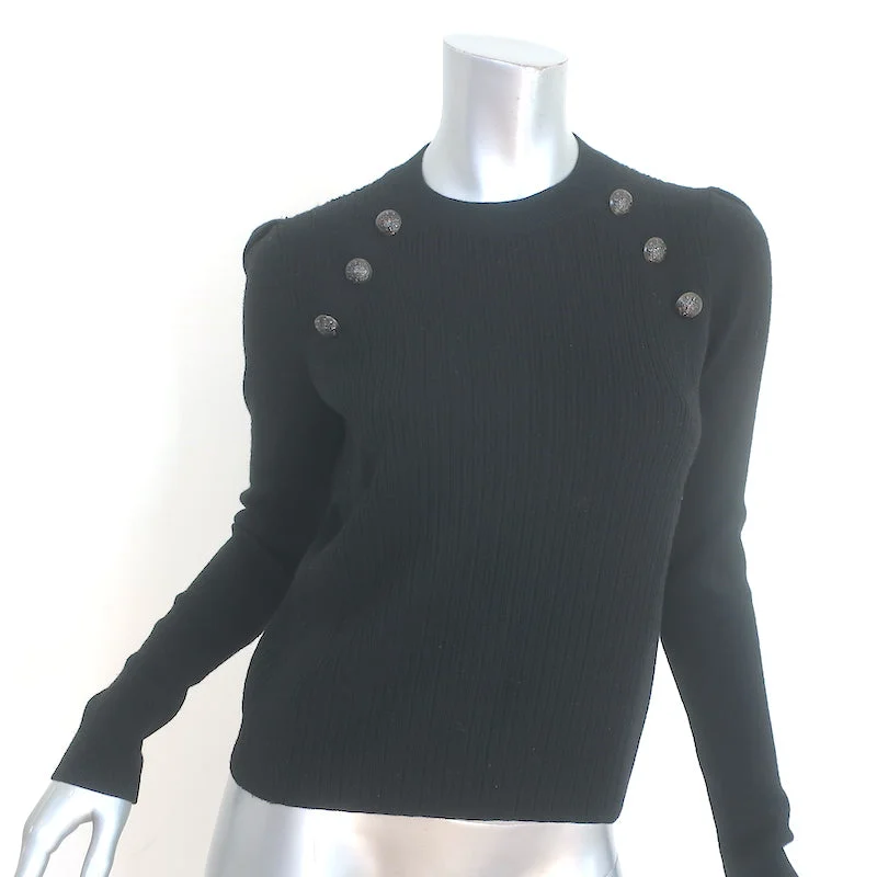 Veronica Beard Pearson Button-Embellished Sweater Black Wool Size Extra Small Chenille Fabric Brocade Fabric Lace Fabric Veronica Beard Pearson Button-Embellished Sweater Black Wool Size Extra Small Chenille Fabric Brocade Fabric Lace Fabric