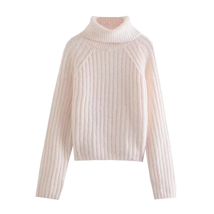 Versatile slim short rib turtleneck sweater  7474 Elegant Classic Vintage