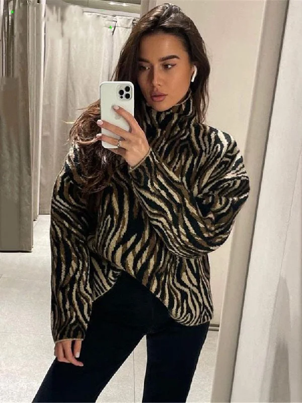 Women Streetwear Animal Pattern Jacquard Turtleneck Sweater Ladies Loose Fashion Knitted Pullover Tops Female Handmade Hand-knitted Hand-woven Women Streetwear Animal Pattern Jacquard Turtleneck Sweater Ladies Loose Fashion Knitted Pullover Tops Female Handmade Hand-knitted Hand-woven