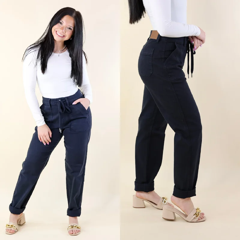 Judy Blue | Keep It A Secret Relaxed Pull on Jean Joggers in Navy Blue