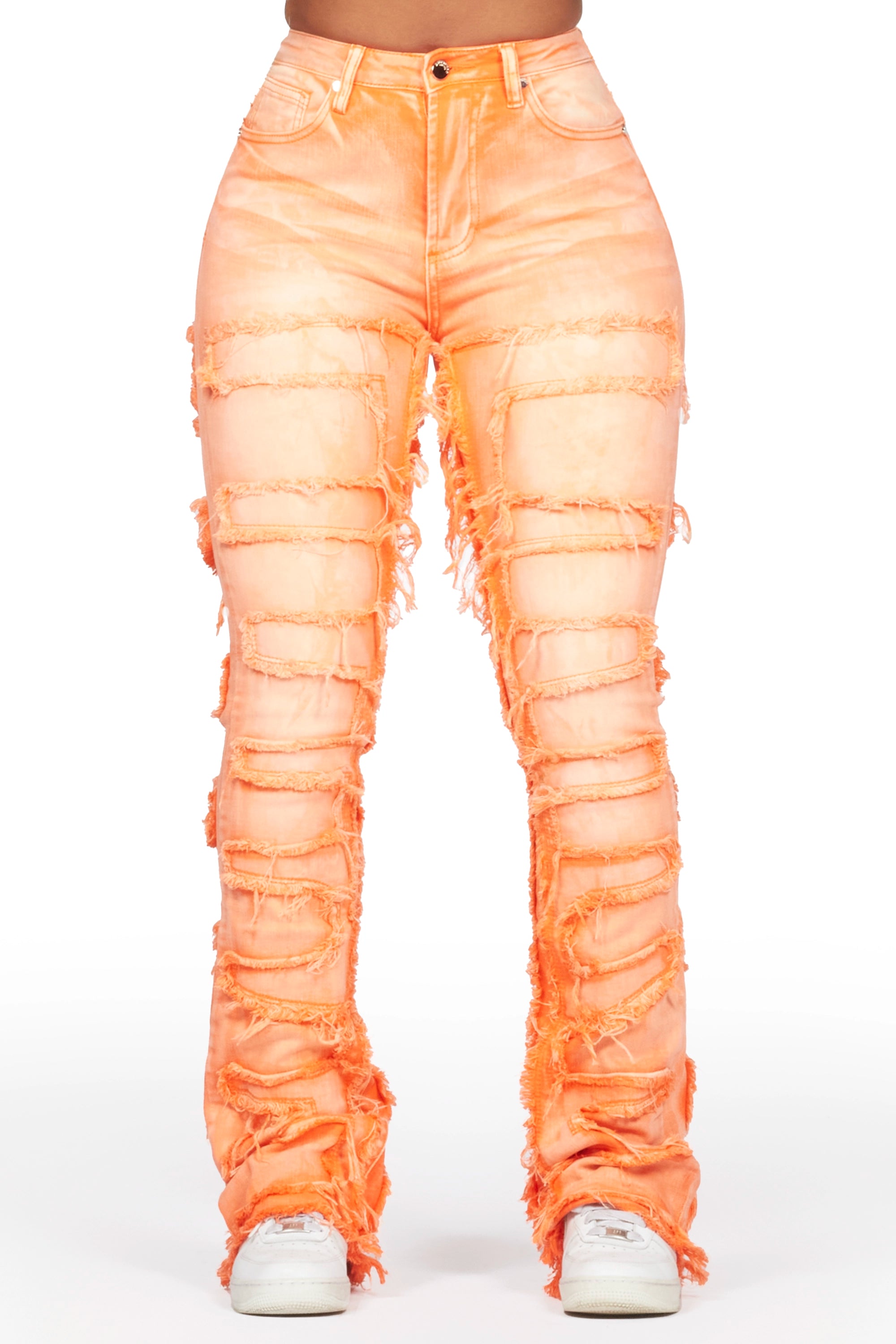 Zariyah Orange Stacked Flare Jean