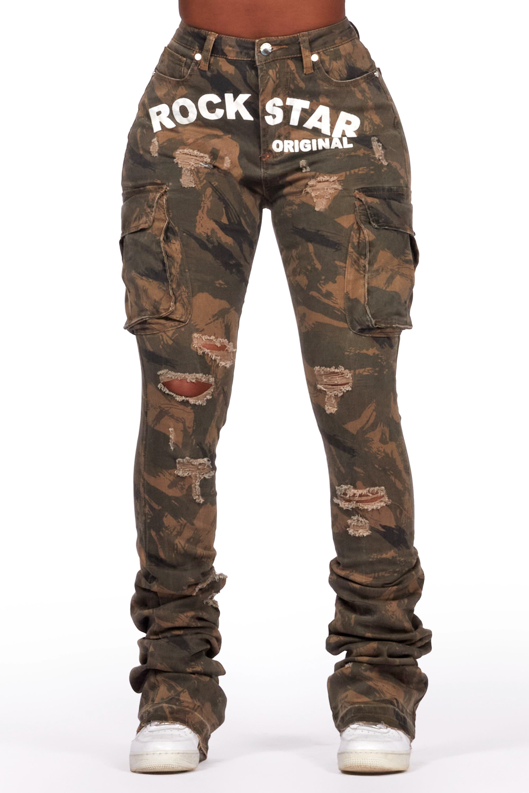 Catrina Green Camo Super Stacked Jean