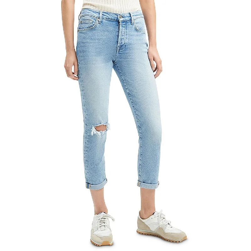 7 For All Mankind Womens Josefina Low-Rise Distressed Slim Jeans Chic Ripped Jeans