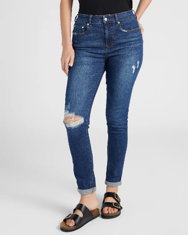 Whitney High Rise Roll Cuff Skinny Jeans Comfortable Zip-Up Skinny Jeans