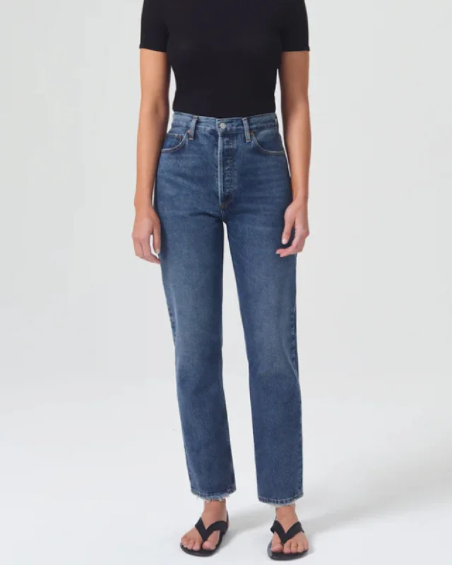 "90's Pinch Waist" Straight Jeans Stylish Shredded Denim Jeans