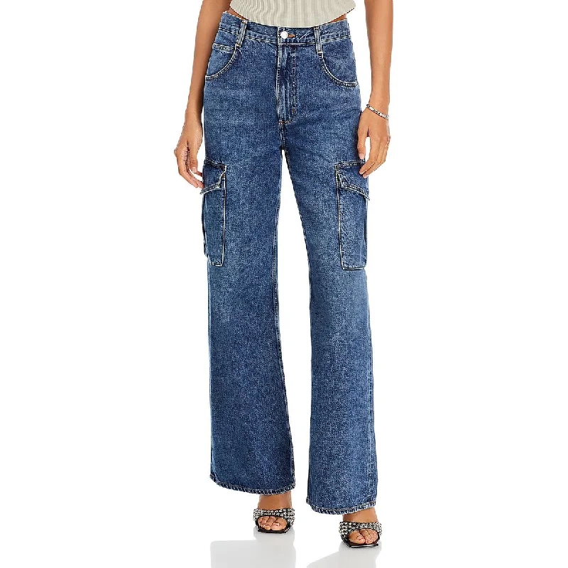 Agolde Womens Minka High Rise Denim Cargo Jeans Comfortable Faded High-Rise Jeans