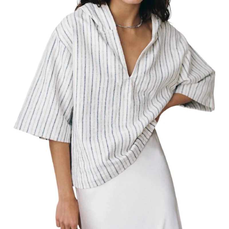 Andrix Striped Hooded Poncho In Oceanside Hoodie with Ribbed Neckline Snug Warm