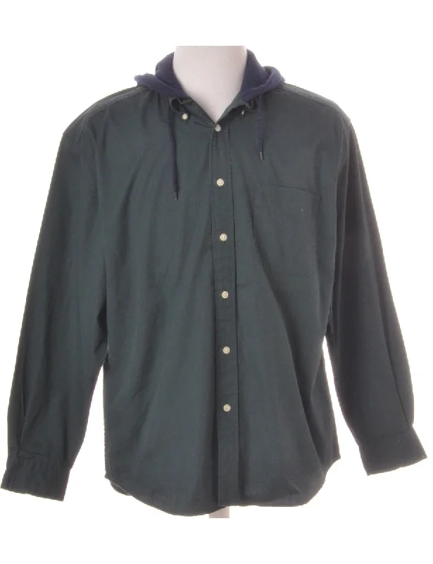 Label Dark Green Hooded Cotton Shirt Cotton Hoodie Fleece Lining Warmth
