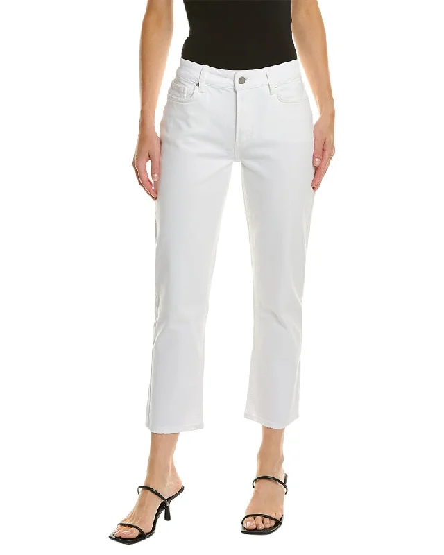 Paige Brigitte Bare White Distressed Straight Jean Trendy Button-Up High-Waist Jeans