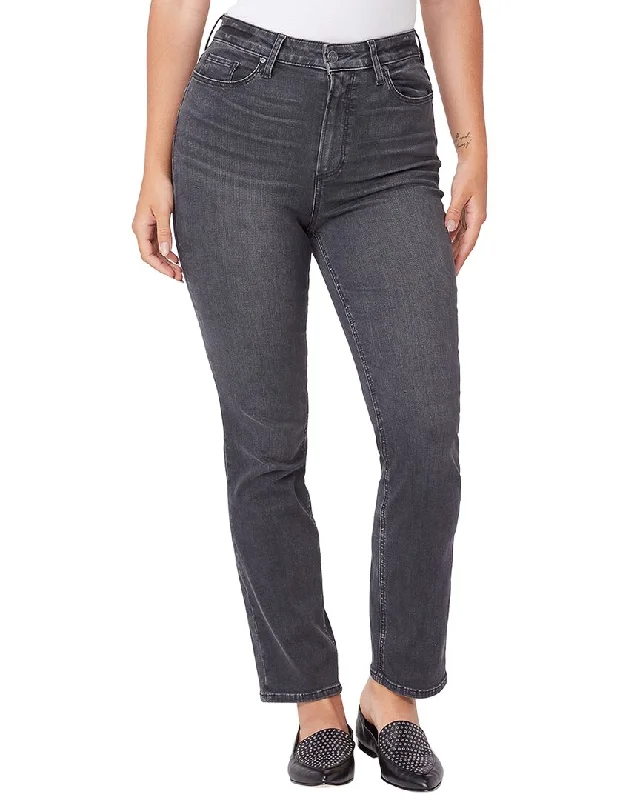 Paige Accent Dark Magnet Ultra High Rise Straight Jean Trendy Pleated Waist Jeans
