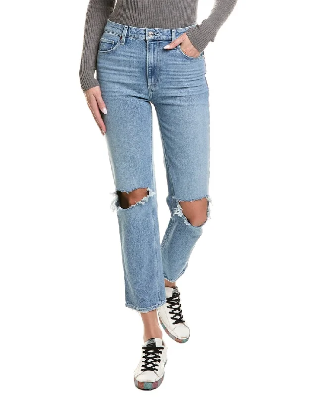 Paige Sarah Everlong Destructed Straight Leg Jean Trendy Wide-Leg High-Waist Denim