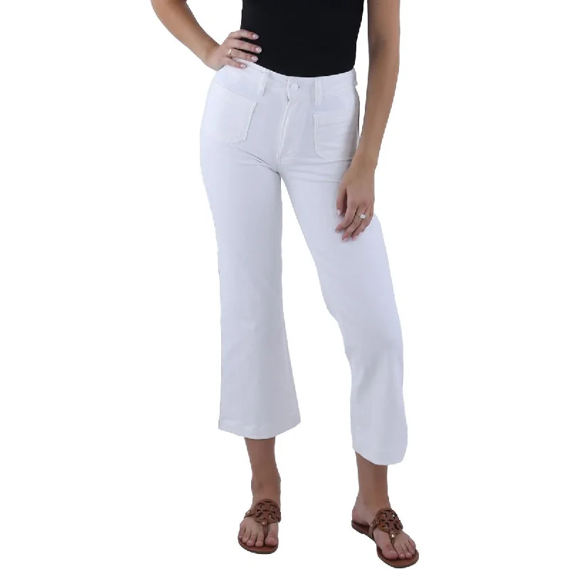 Womens High Rise Crop Wide Leg Jeans Stylish Shredded Denim Jeans