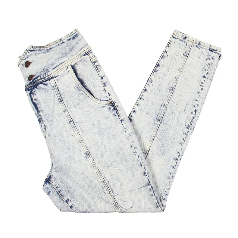 Womens Ankle Acid Wash High-Waisted Jeans Casual Light Wash Jeans