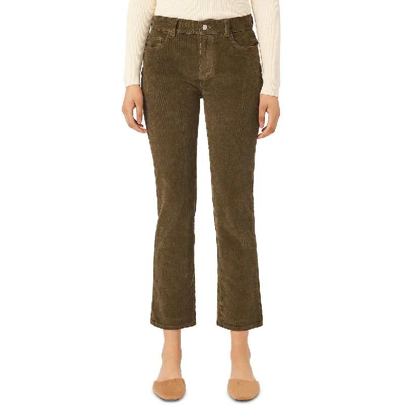 Womens Mid-Rise Cropped Flared Jeans Trendy Pleated Waist Jeans