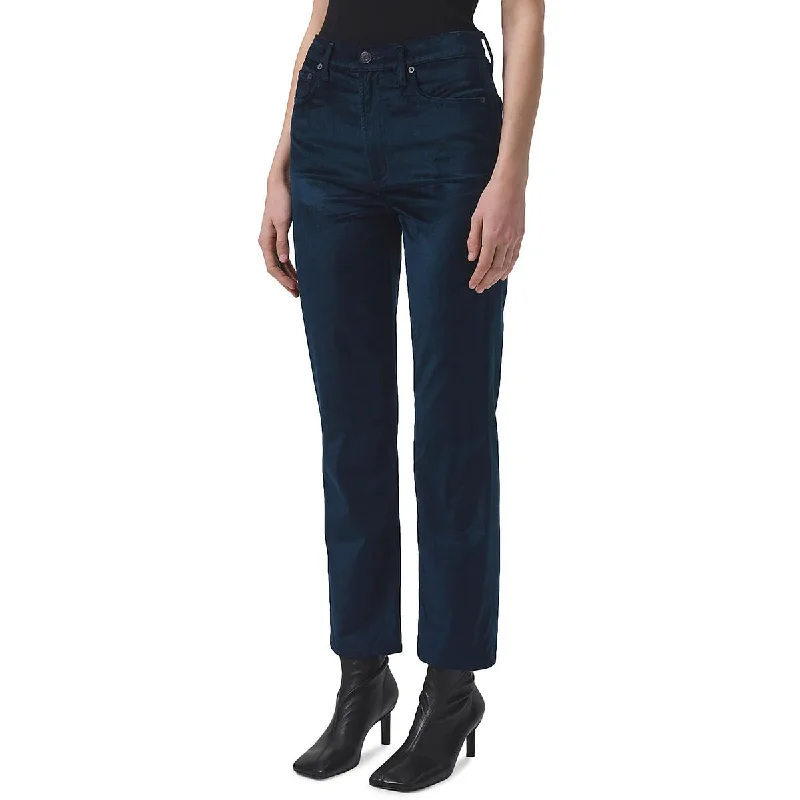 Womens Velvet High Rise Straight Leg Jeans Comfortable Stretch Fit Jeans
