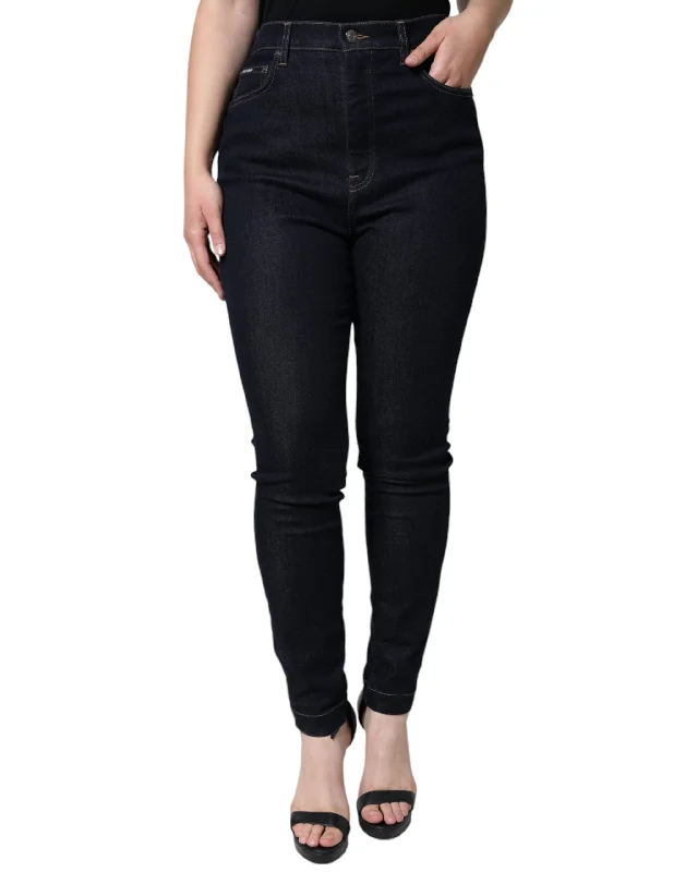 Dolce & Gabbana Black GRACE High Waist Skinny Denim Jeans Stylish Tapered Fit Jeans