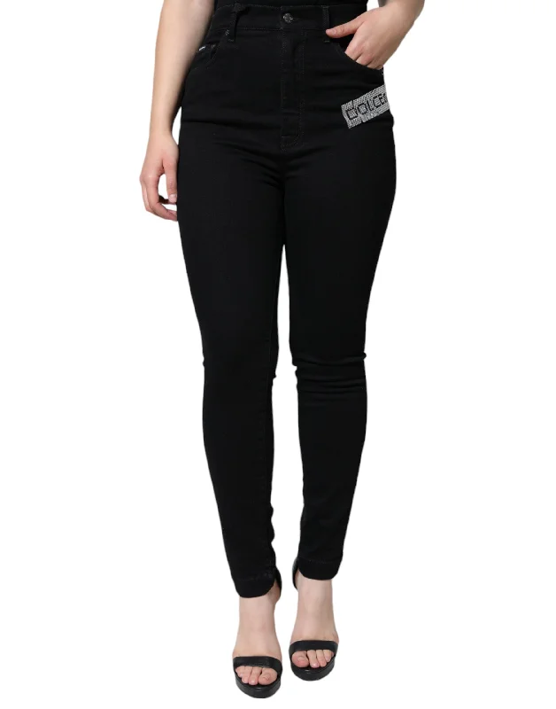 Dolce & Gabbana Black Logo Mid Waist Skinny Denim Jeans Casual Bootcut Ripped Jeans