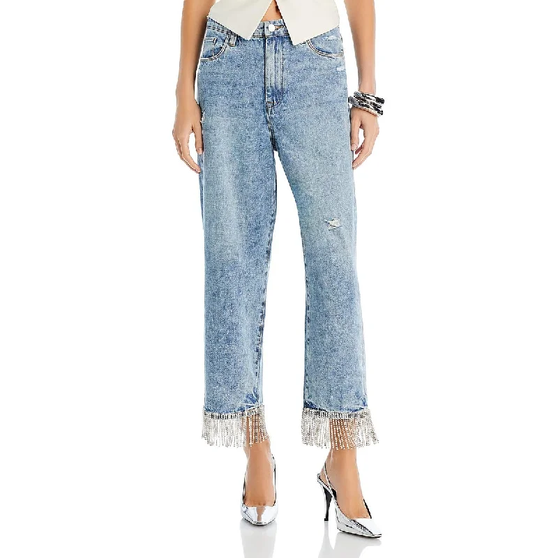 [BLANKNYC] Womens The Baxter High Rise Cropped Straight Leg Jeans Comfortable Folded Hem Jeans