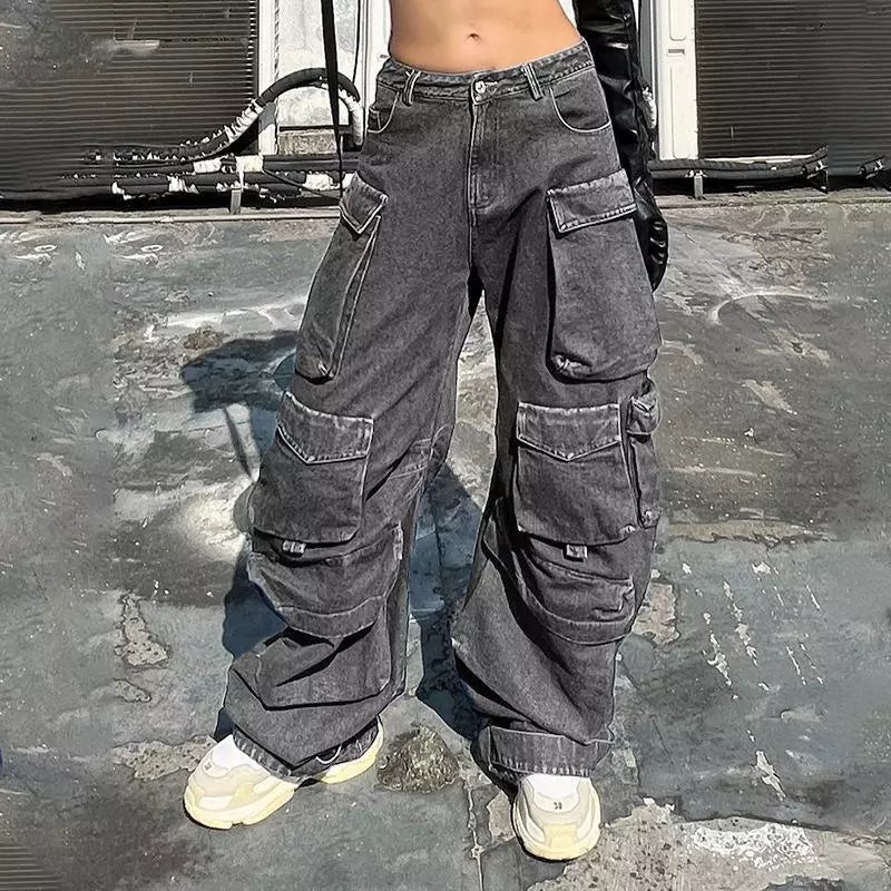 Cargo Pants Women Jeans Vintage Street Distressed Wash Baggy Jeans Fashionable Distressed Jeans