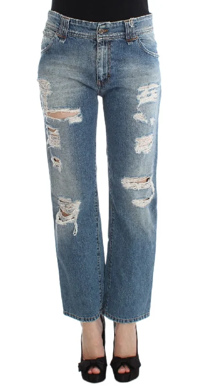 John Galliano Chic Boyfriend Blue Wash Jeans Fashionable Button-Front Jeans