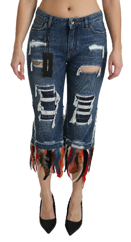 Chic Low Waist Cropped Jeans Fashionable Vintage Wash Jeans
