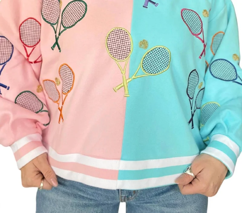 Colorblock Tennis Sweatshirt In Light Pink/blue Hoodie with Oversized Fit Loose Comfortable