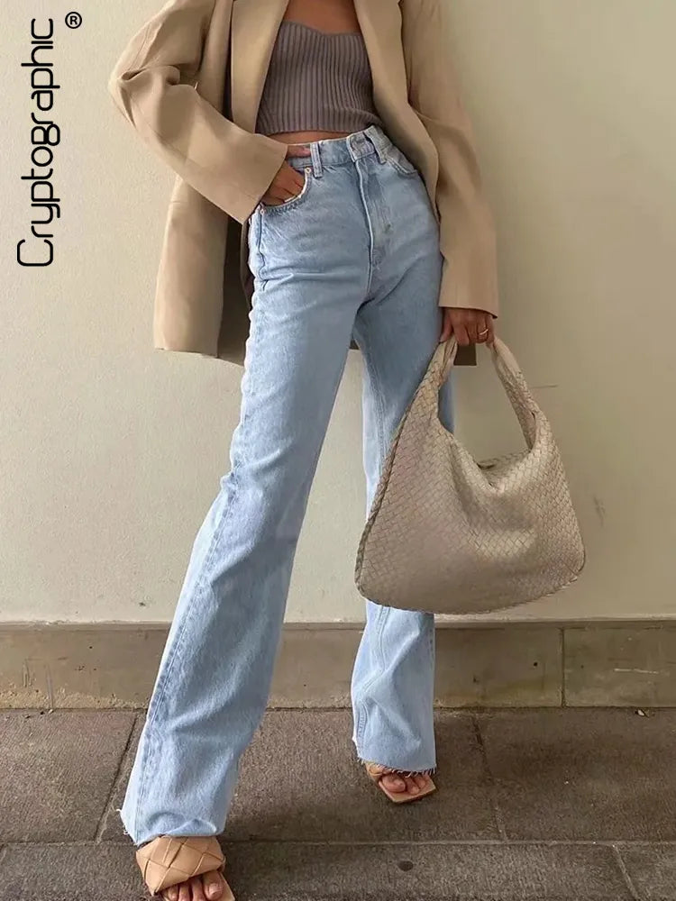 Casual Fashion Straight Leg Women's Jeans Denim Bottom Harajuku Boyfriend Fashionable Raw Edge Jeans