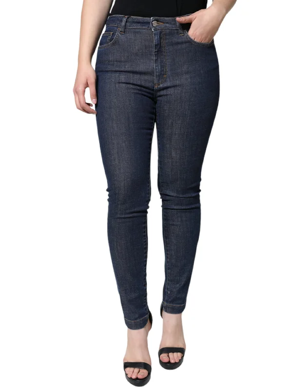 Dolce & Gabbana Dark Blue QUEEN Cotton Skinny Denim Jeans Comfortable Full-Length Denim Jeans