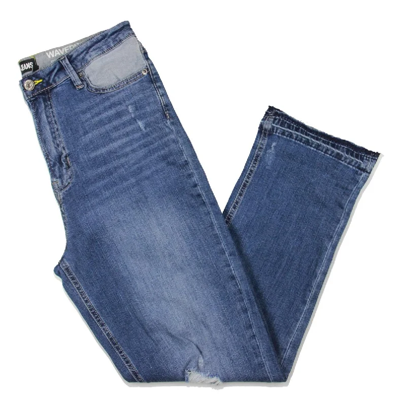 DKNY Jeans Womens Waverly Frayed Hem Medium Wash Straight Leg Jeans Trendy Skinny Fit Jeans