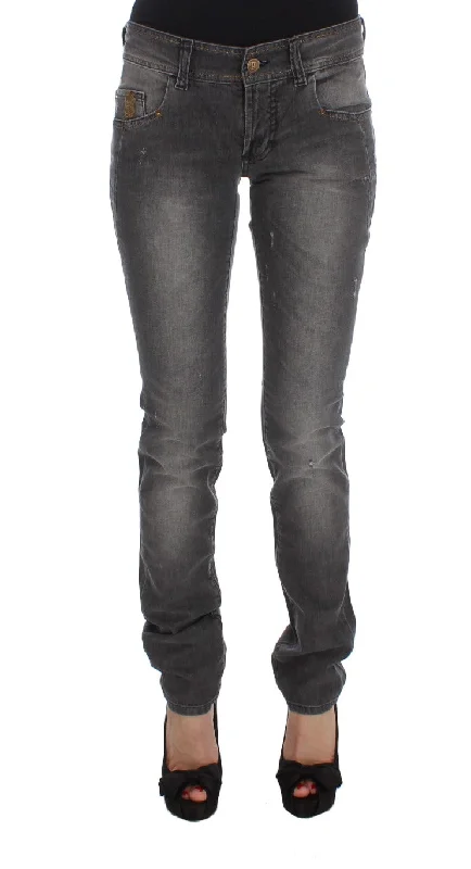 John Galliano Elegant Slim Fit Gray Wash Jeans Trendy Low-Rise Bootcut Jeans