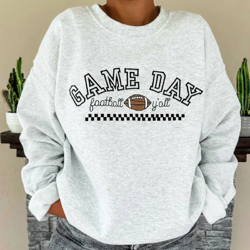 Embroidered Game Day Gildan Sweatshirt In Grey Hoodie with Raw Hem Edgy Unfinished