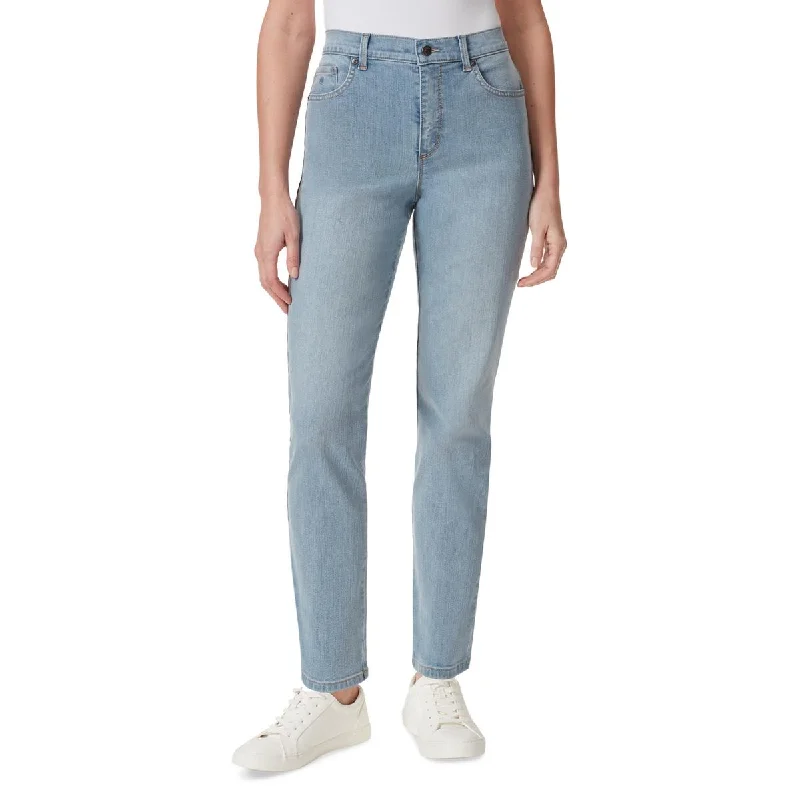 Gloria Vanderbilt Womens Amanda Light Wash High-Waist Tapered Leg Jeans Fashionable Frayed Hem Denim