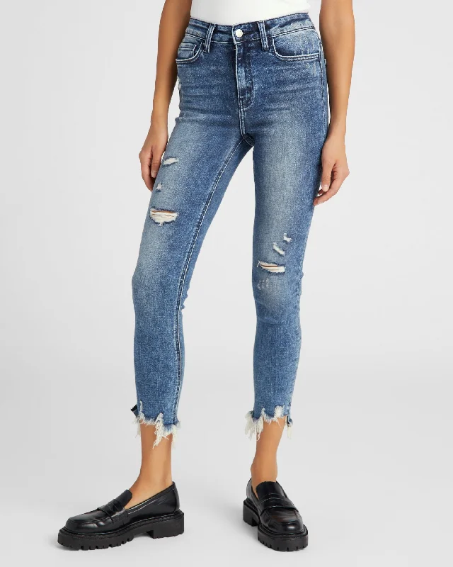 High Rise Frayed Hem Skinny Jeans Comfortable Stretch Fit Jeans