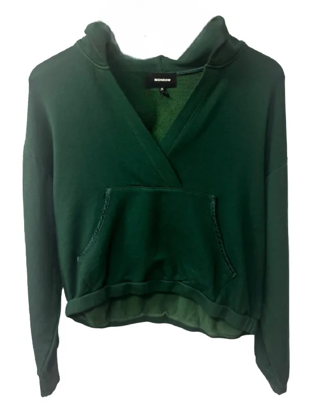 Hooded Sweatshirt In Evergreen Hoodie with Rhinestones Sparkly Elegant