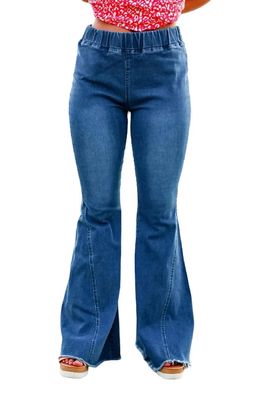 Jolene High Waisted Flare Jeans In Mid Wash Trendy Colored Denim Jeans