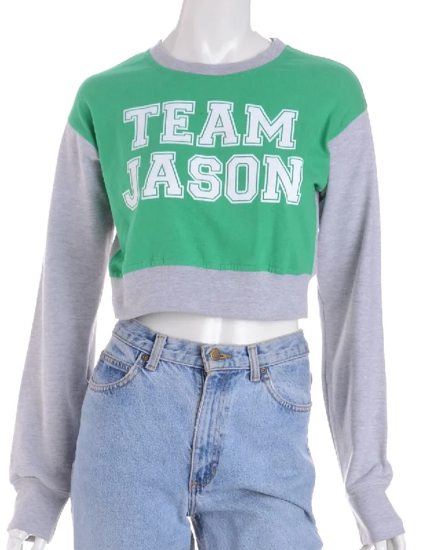 Label Caroline Cropped Sports T-shirt Front Sweatshirt Hoodie with Button Placket Classic Preppy