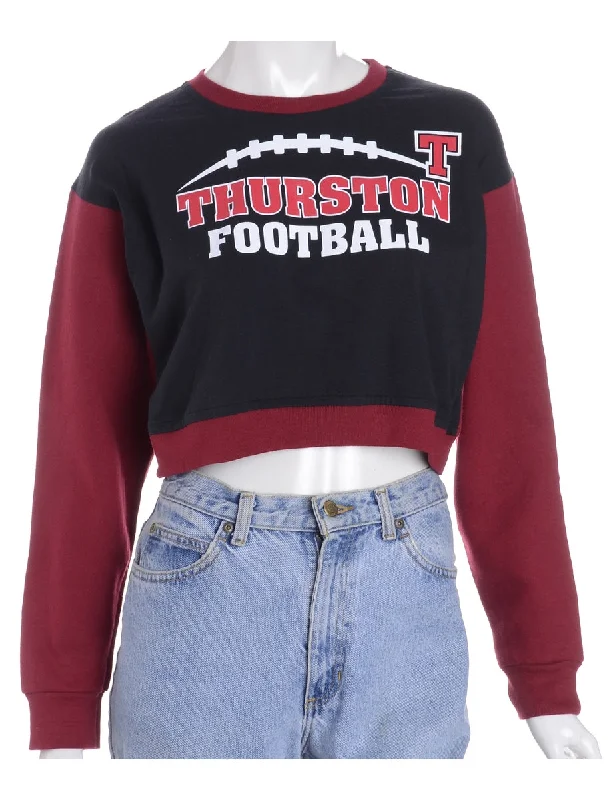 Label Caroline Cropped Sports T-shirt Front Sweatshirt Hoodie with Side Slits Relaxed Casual