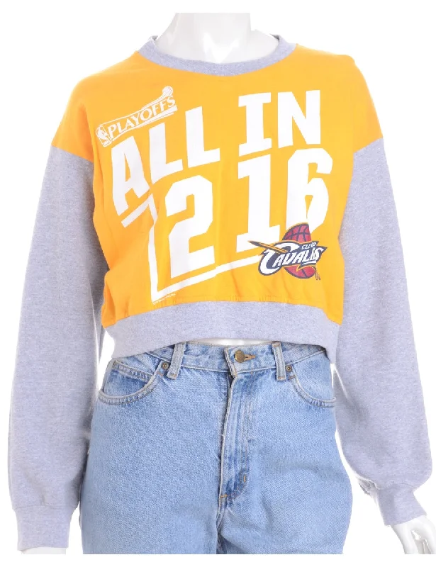 Label Caroline Cropped Sports T-shirt Front Sweatshirt Hoodie with Distressed Vintage Worn