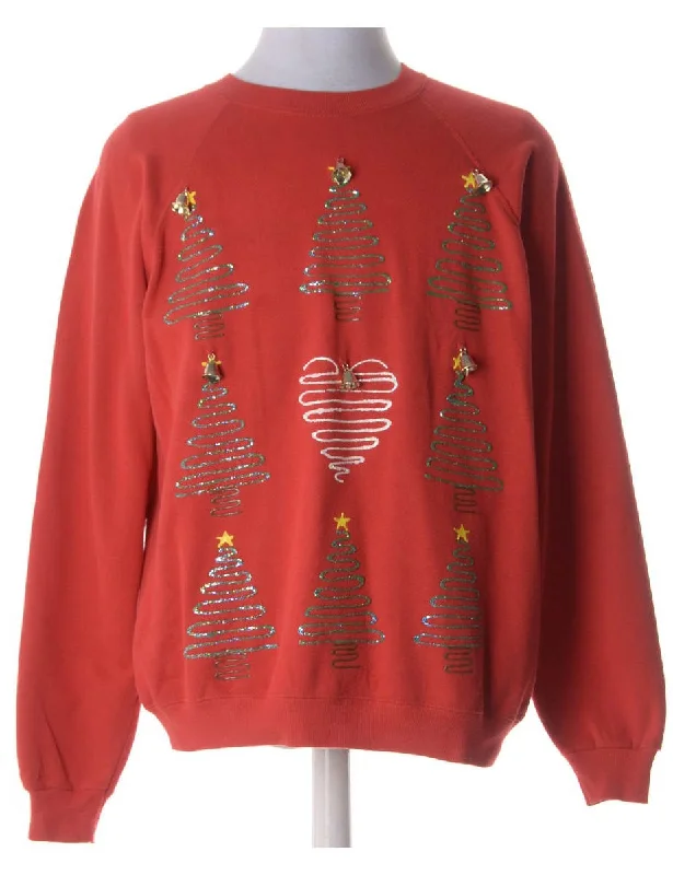 Label Christmas Sweatshirt With Bells Hoodie with Side Slits Relaxed Casual