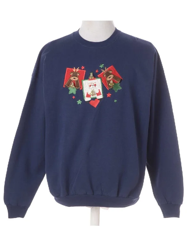 Label Christmas Sweatshirt With Bells Hoodie with Hem Frayed Vintage Worn
