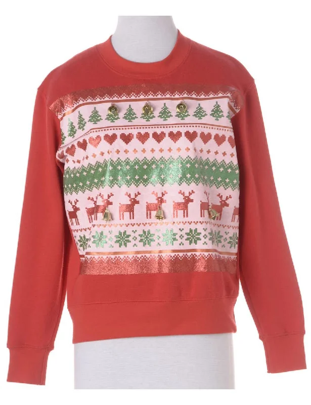 Label Christmas Sweatshirt With Bells Cotton Hoodie Fleece Lining Warmth