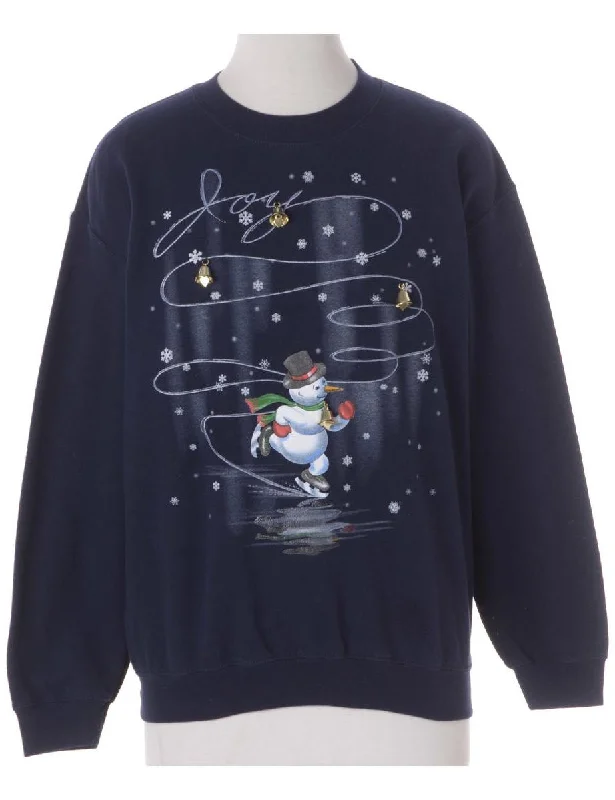 Label Christmas Sweatshirt With Bells Hoodie with Pocket Utility Practical