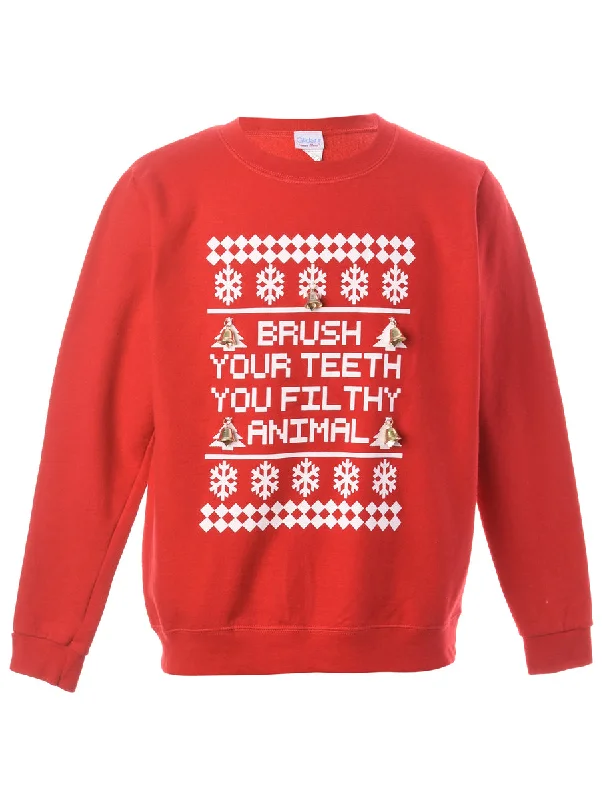Label Christmas Sweatshirt With Bells - M Hoodie with Raglan Sleeves Sporty Comfortable