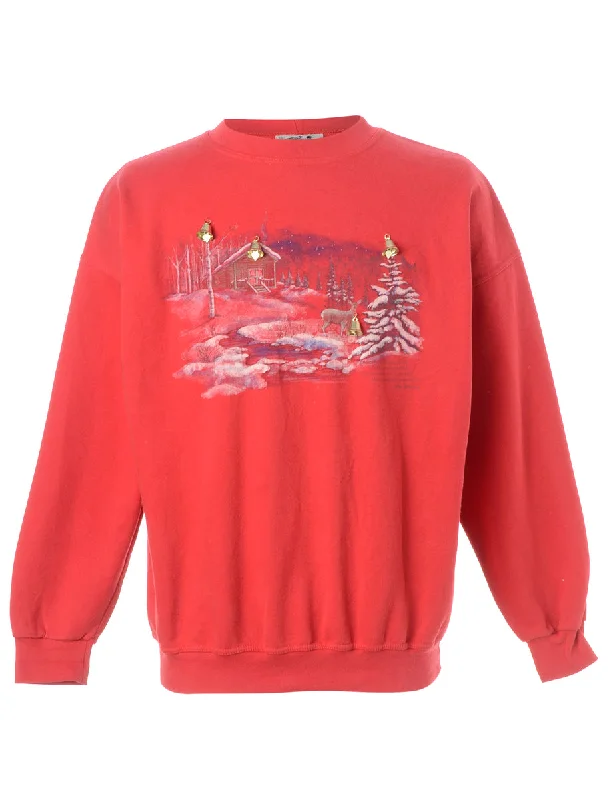 Label Christmas Sweatshirt With Bells Hoodie with Belted Waist Structured Tailored