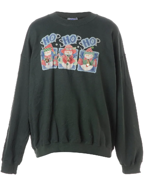 Label Christmas Sweatshirt With Bells Hoodie with Hem Frayed Vintage Worn